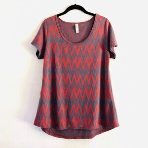 Lularoe Shirt M Simply Comfortable Tunic Knit Chevron Rust Orange Teal Blue